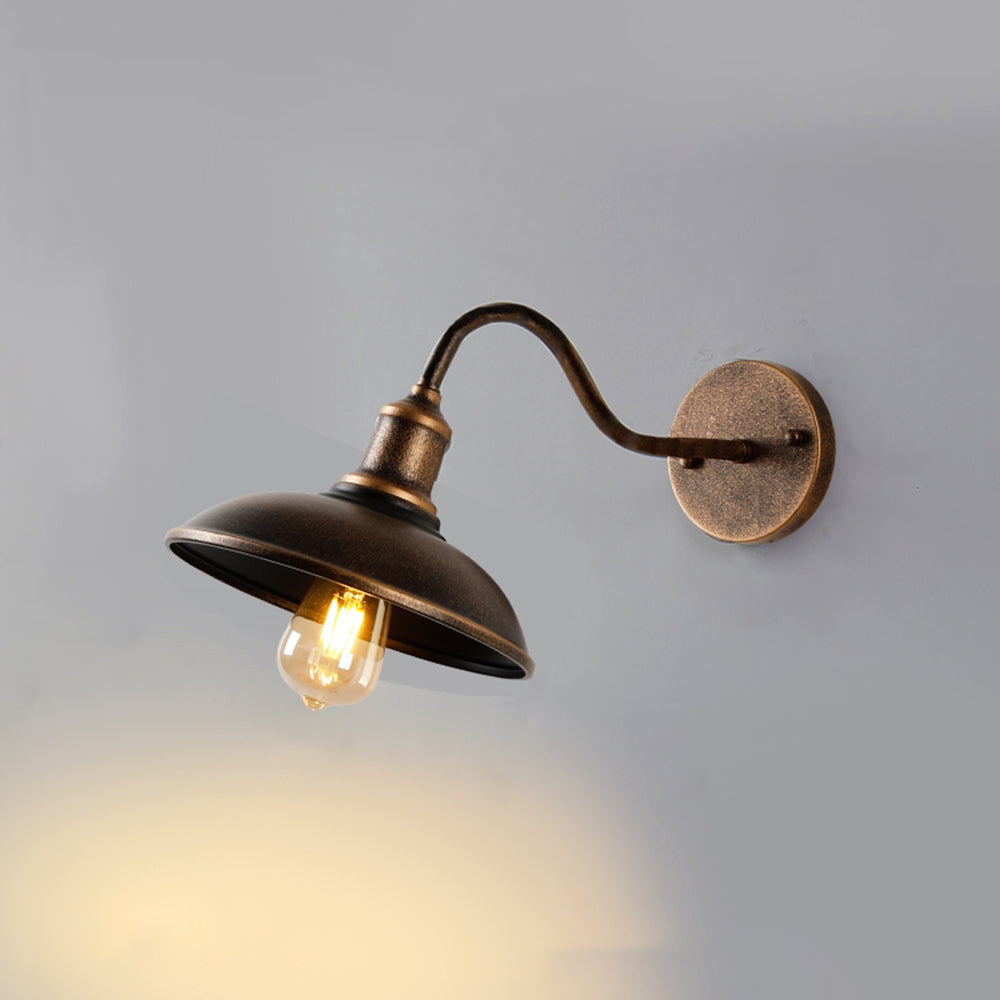Ray Rustic Bowl Shaped Metal Wall Lamp, Antique Brass