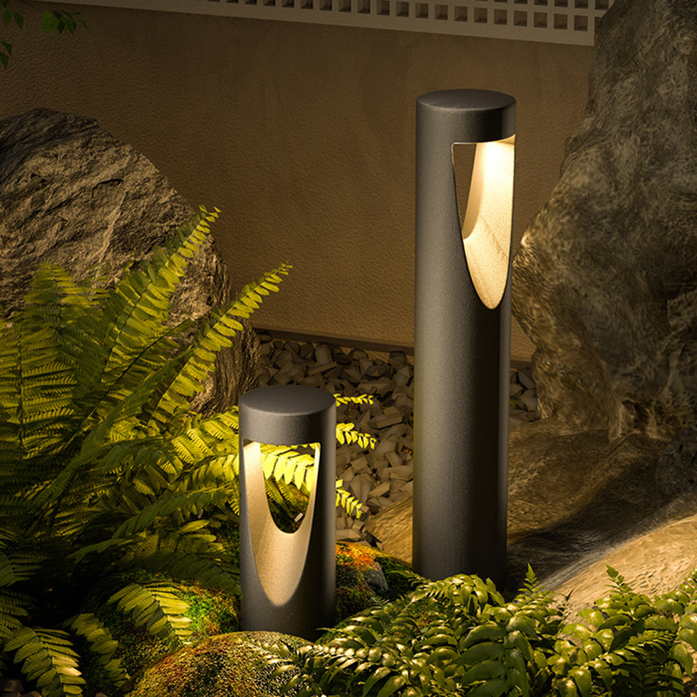 Ray Contemporary Metal Cylindrical Hollow Outdoor Path Light, Black - Neutralighting