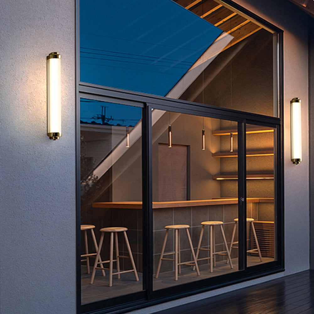 Ray Minimalist Cylindrical Metal Outdoor Wall Lamp, Black/Gold/Silver - Neutralighting