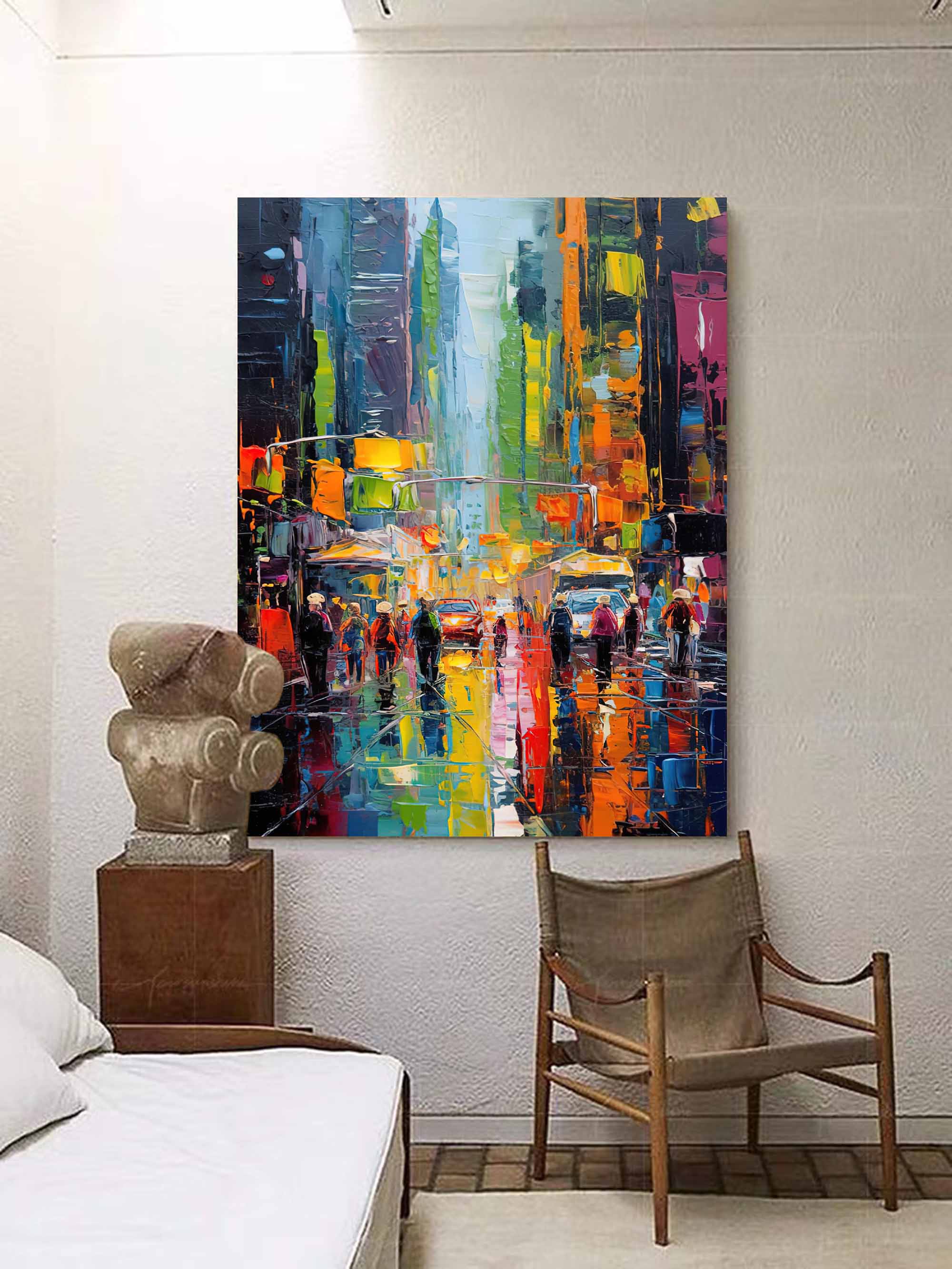 Wall Art Colorful City Street Abstract Impasto Texture Living Room | Neutralighting