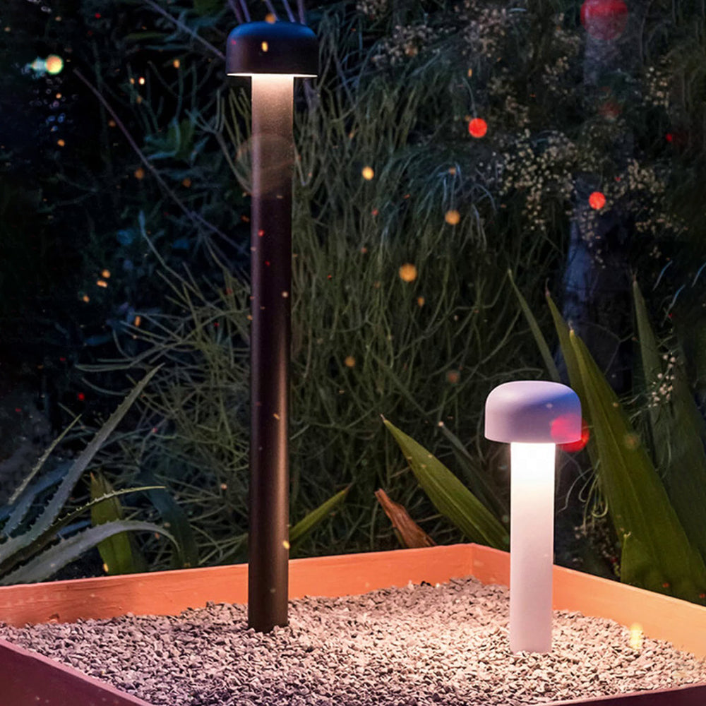 Ray Modern Metal Mushroom Shaped Outdoor Path Light, Silver/Black - Neutralighting