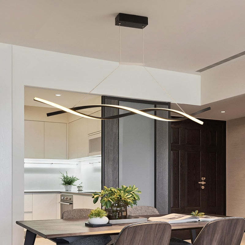 Arisha Pendant Light Linear Double Wave Modern, Metal, Black/Grey, Bedroom - Neutralighting