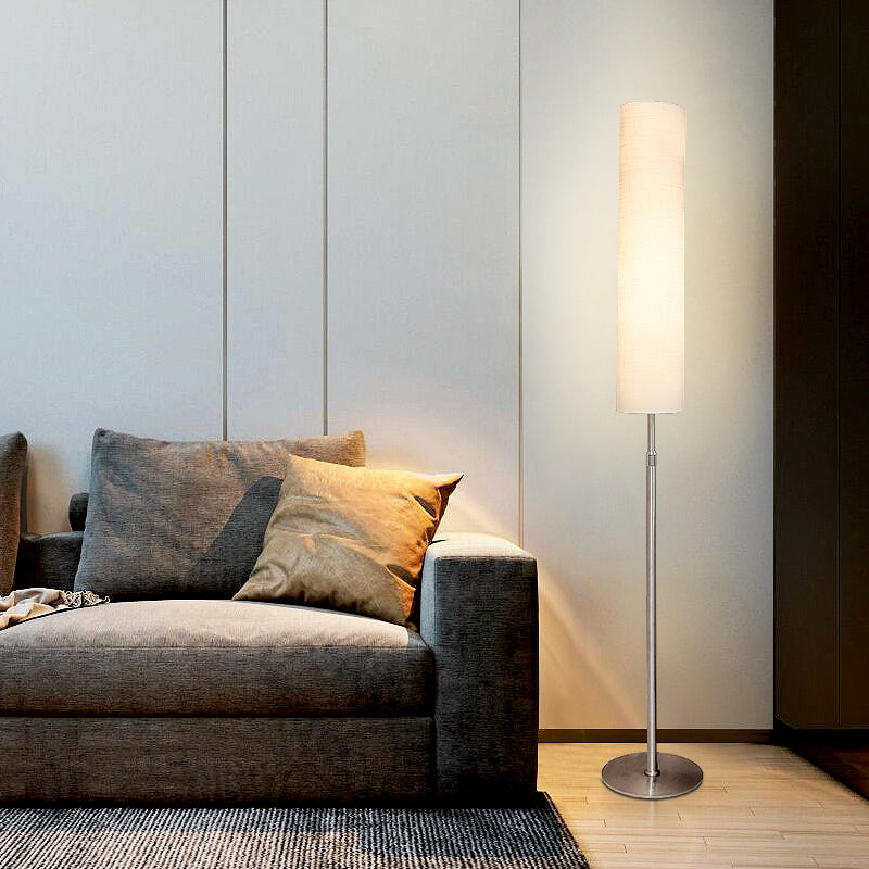 Eryn Minimalist Metal and Fabric Cylindrical White Floor Lamp - Neutralighting