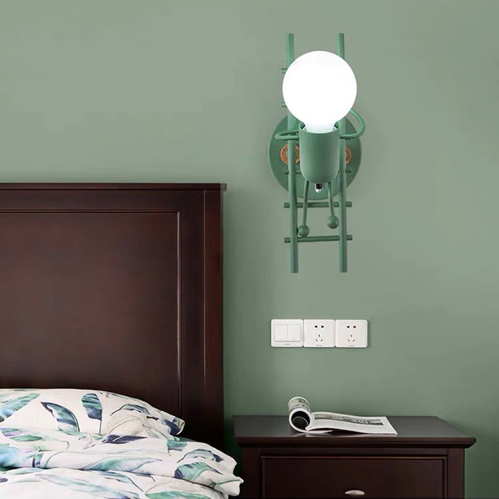 Arisha Industrial Man Metal/Wood Wall Light, Gray/White/Green - Neutralighting