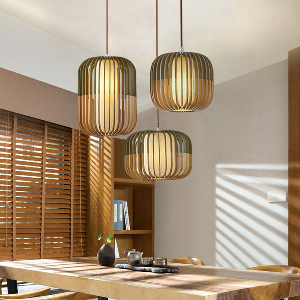 Muto Modern Birdcage Wood Pendant Light - Neutralighting