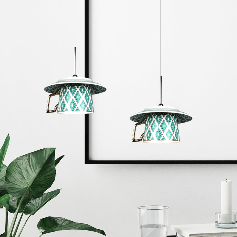 Valentina Vintage Argyle Pattern Cup Ceramic Pendant Light Bedroom - Neutralighting