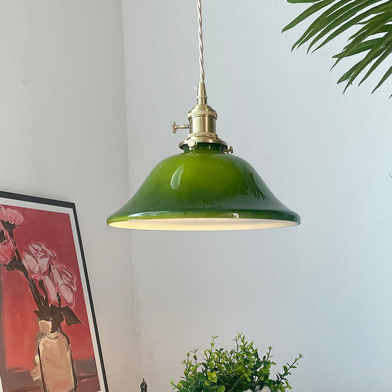 Valentina Rustic Vintage LED Pendant Light Green Copper Glass Dining Room - Neutralighting
