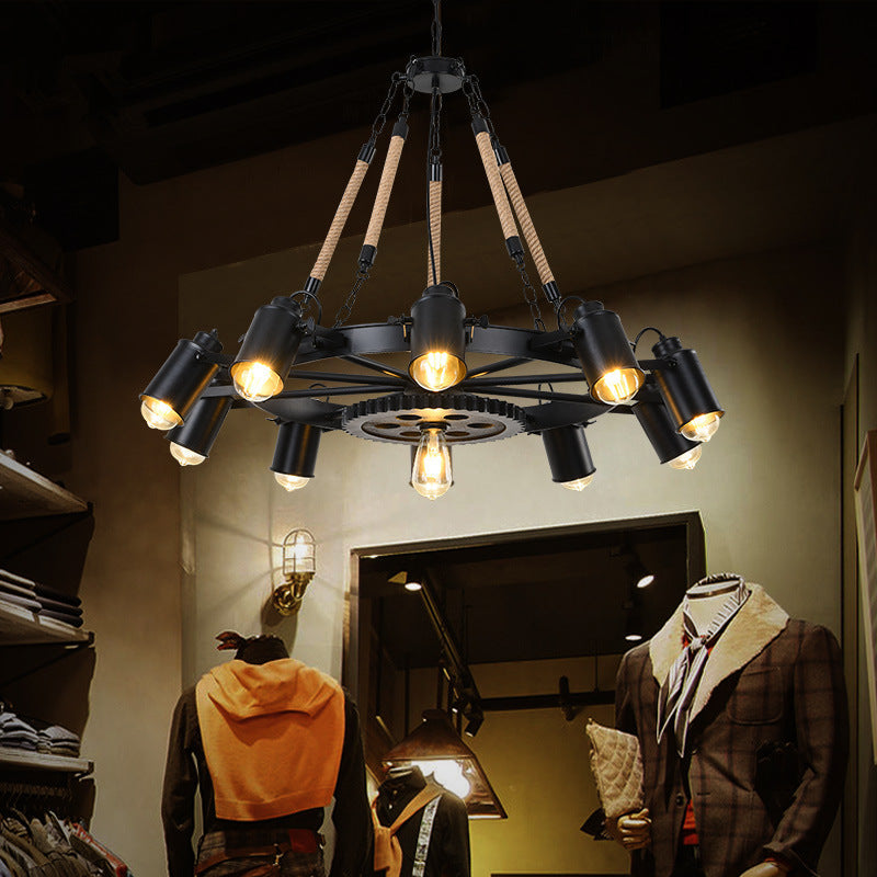 Epoch Industrial LED Pendant Light Black Metal/Rope Cafe/Bar - Neutralighting