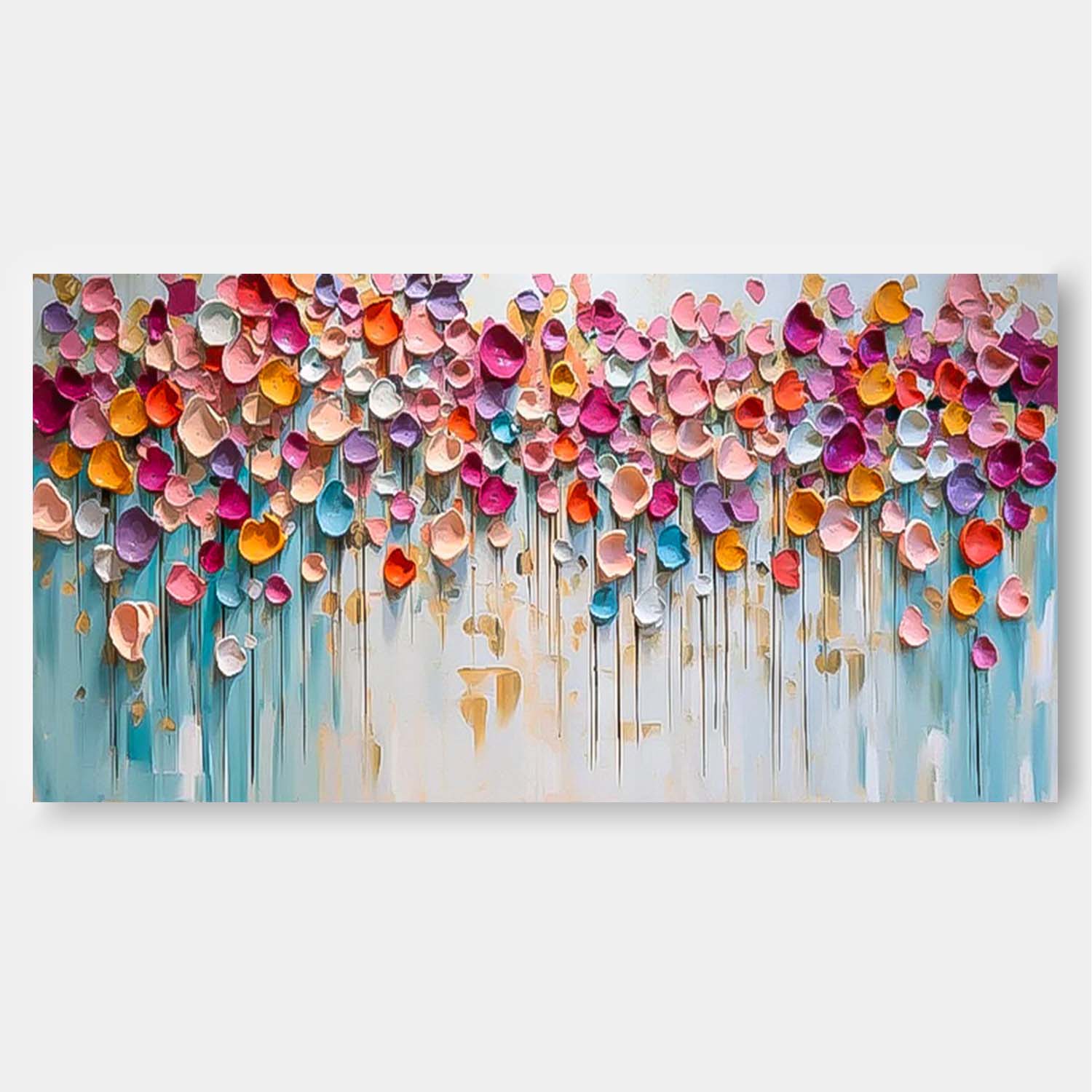 Colorful Petal Drip Impasto Canvas Wall Art