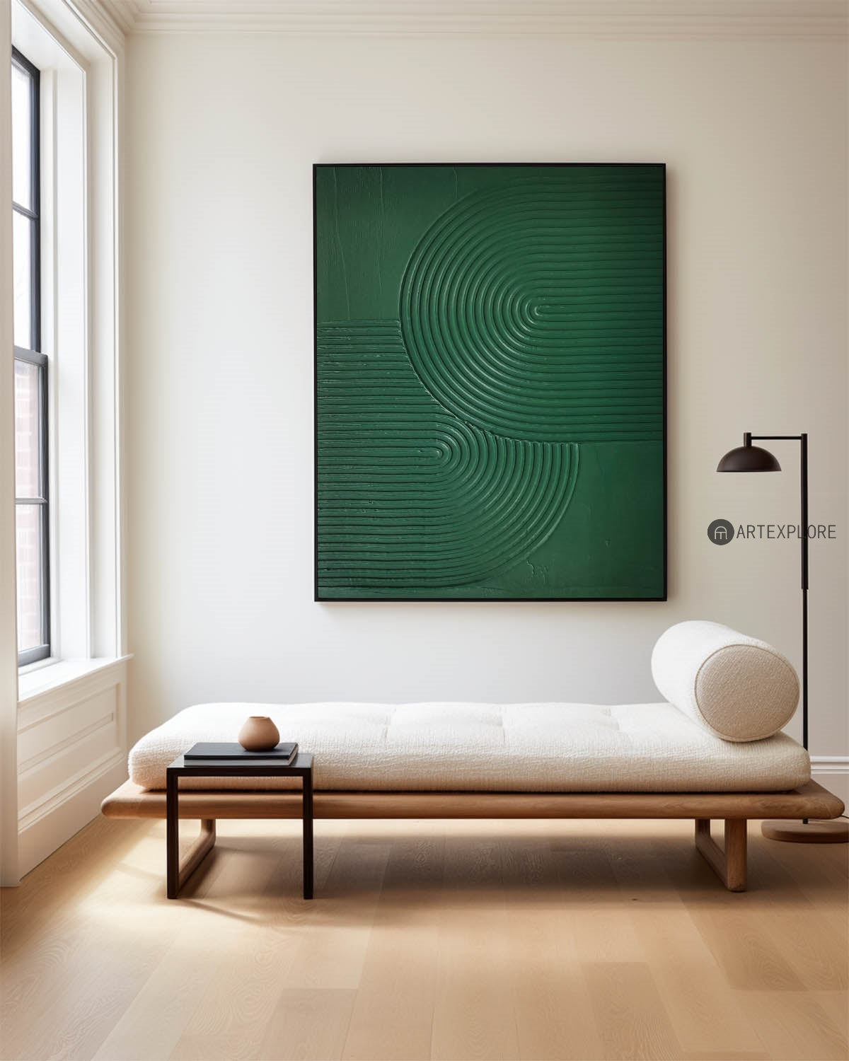 Green Concentric Circle Relief Canvas Art