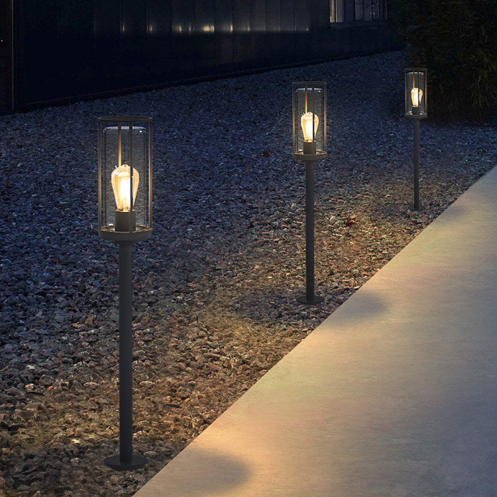 Ray Metal Cylindrical Lantern Shaped Solar Outdoor Path Light, Black - Neutralighting