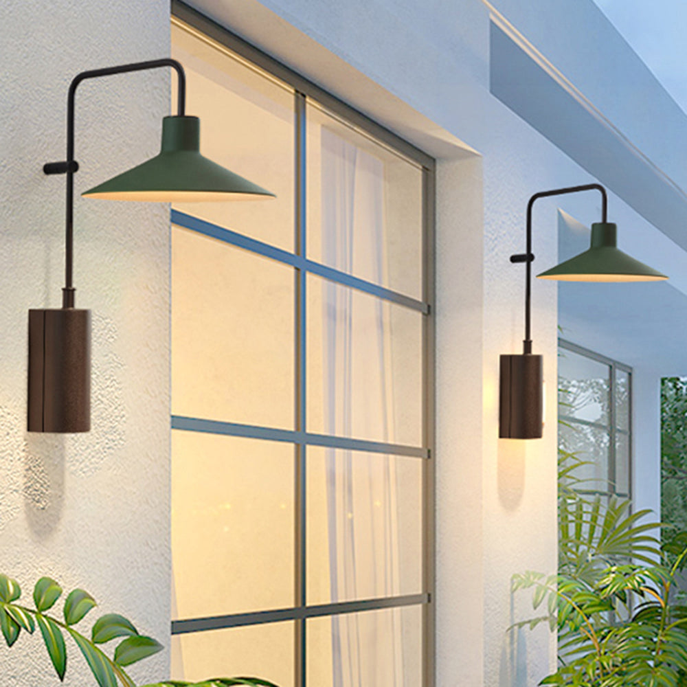 Ray Modern Minimalist Wide Cone Shape Metal Outdoor Waterproof Wall Lamp, Coffee/Green - Neutralighting