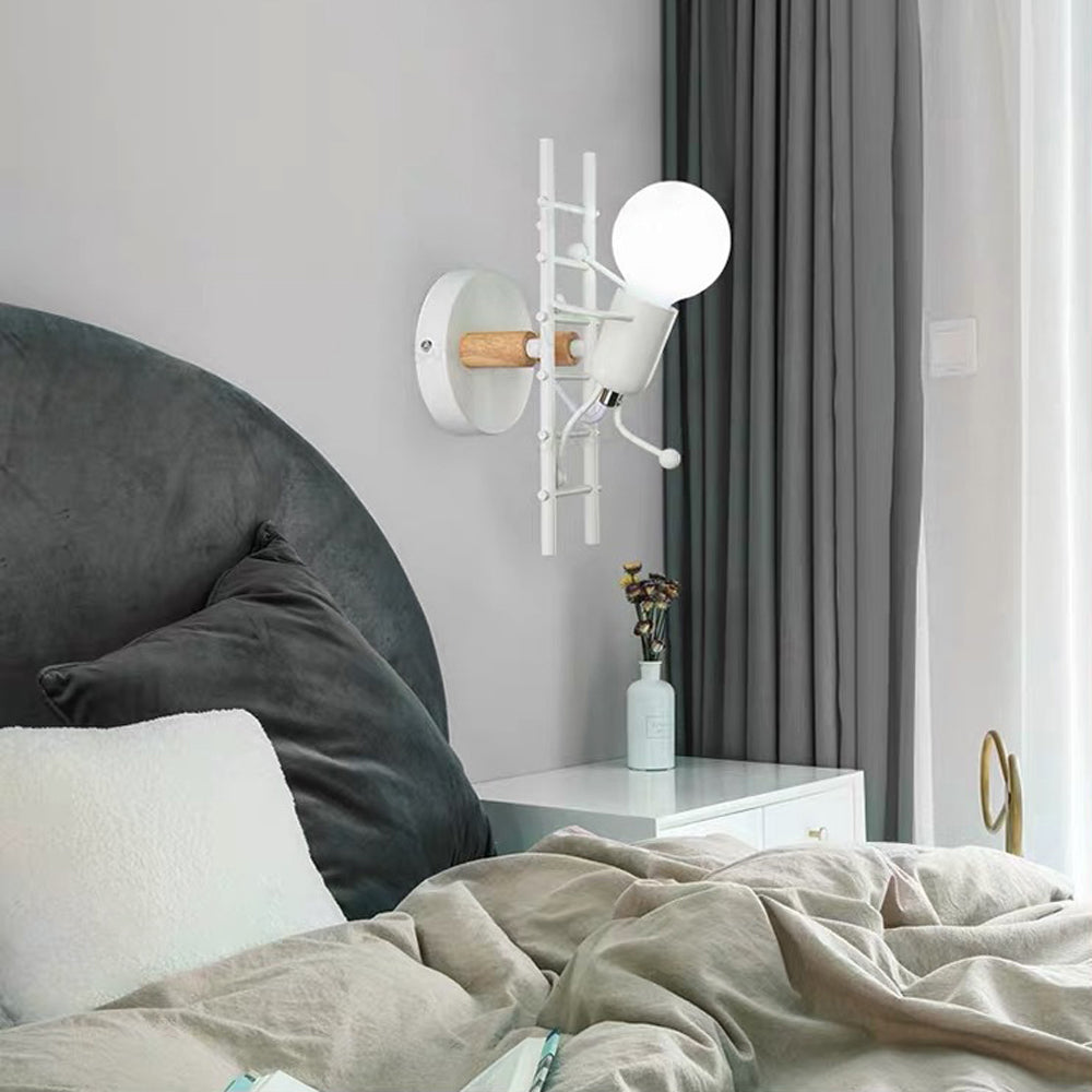 Arisha Industrial Man Metal/Wood Wall Light, Gray/White/Green - Neutralighting