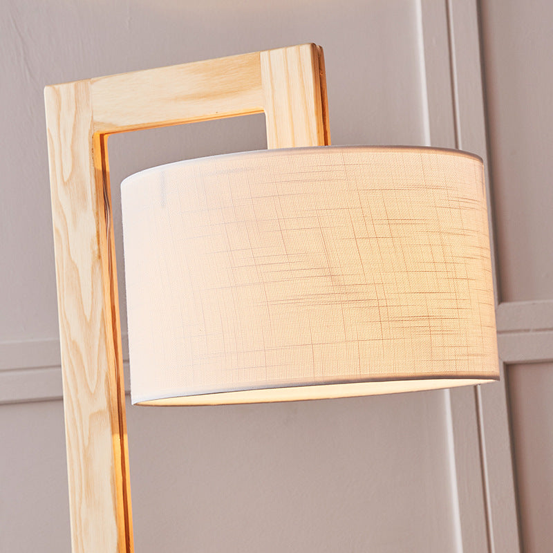 Ozawa Japanese Right Angle Arm Floor Lamp, Beige, Wood/Fabric - Neutralighting