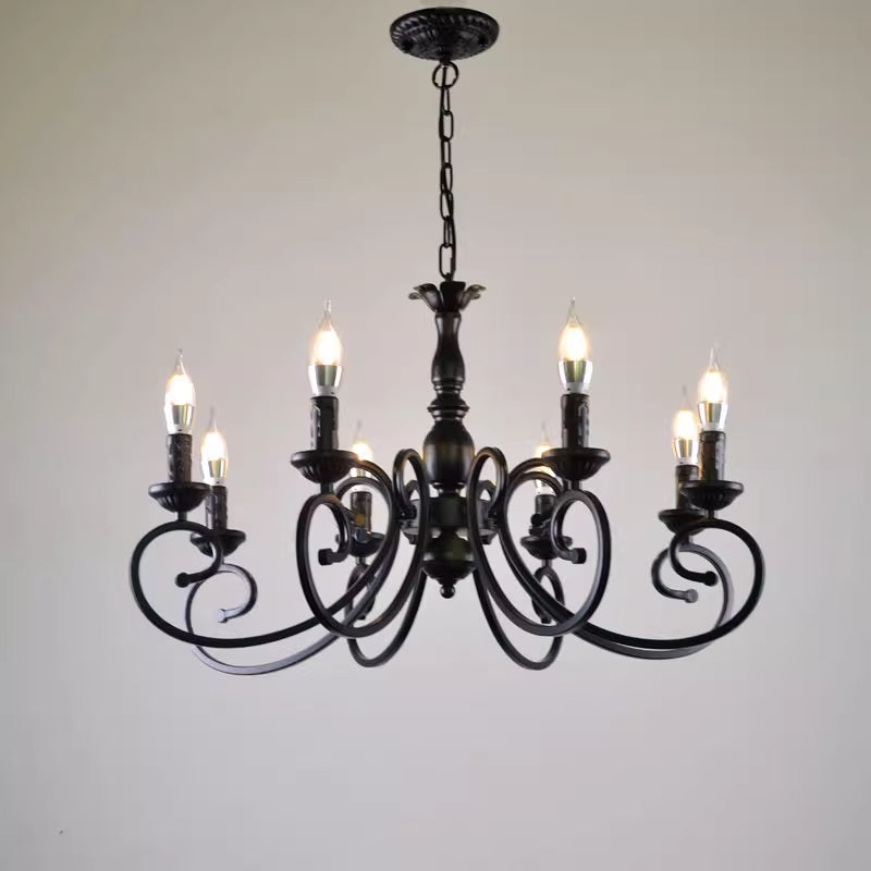 Silva Creative Retro Candle Chandelier Black Metal Bedroom - Neutralighting