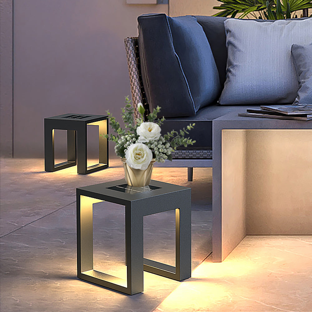 Ray Simple Hollow Cube Metal/Acrylic Outdoor Floor Lamp, Black - Neutralighting