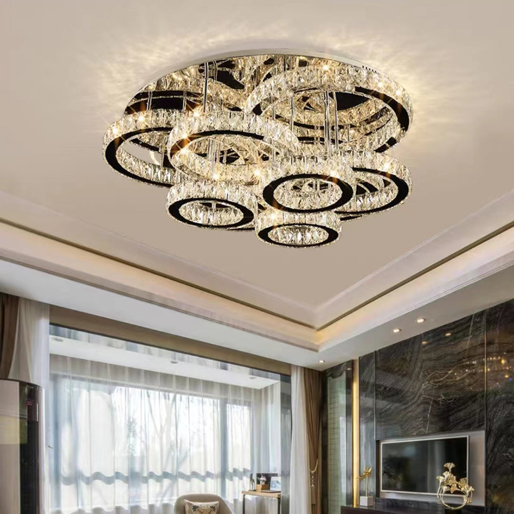 Kristy Modern Multi Ring Metal And Crystal Pendant Light - Neutralighting