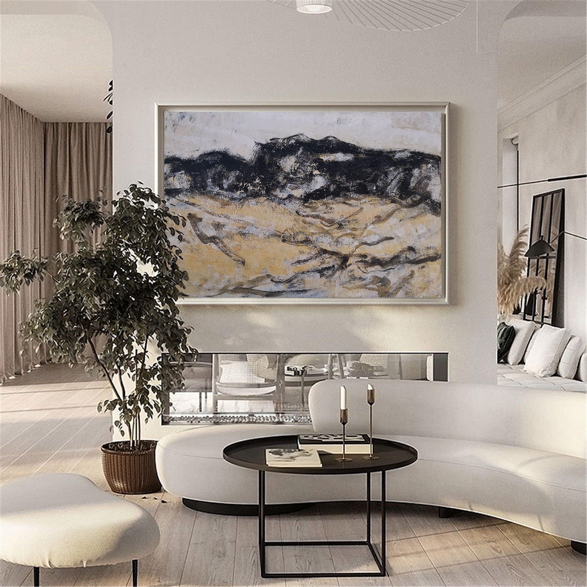 Black And Gold Abstract Painting #ABAH32