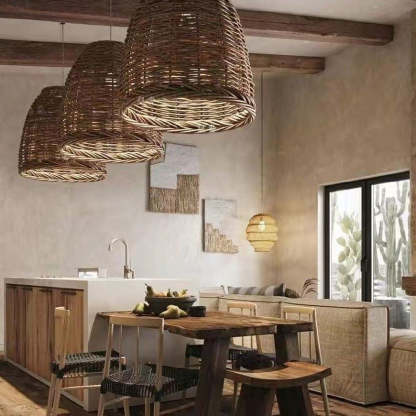 Muto Vintage Rustic LED Pendant Light Rattan Living Room Bedroom - Neutralighting