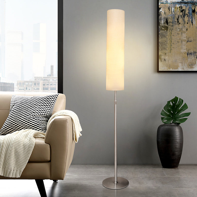 Eryn Minimalist Metal and Fabric Cylindrical White Floor Lamp - Neutralighting