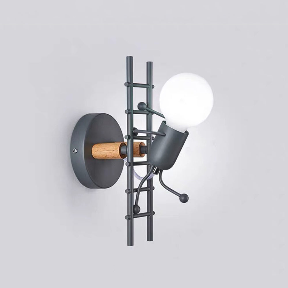 Arisha Industrial Man Metal/Wood Wall Light, Gray/White/Green - Neutralighting