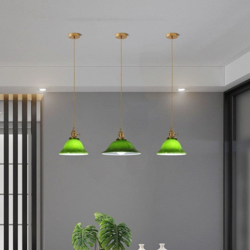 Valentina Rustic Vintage LED Pendant Light Green Copper Glass Dining Room - Neutralighting