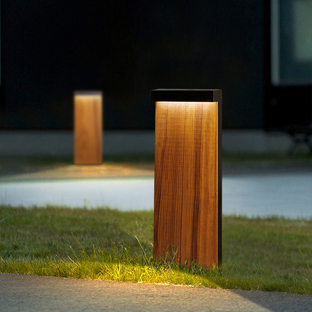 Ray Modern Metal Rectangular Outdoor Path Light, Wood - Neutralighting