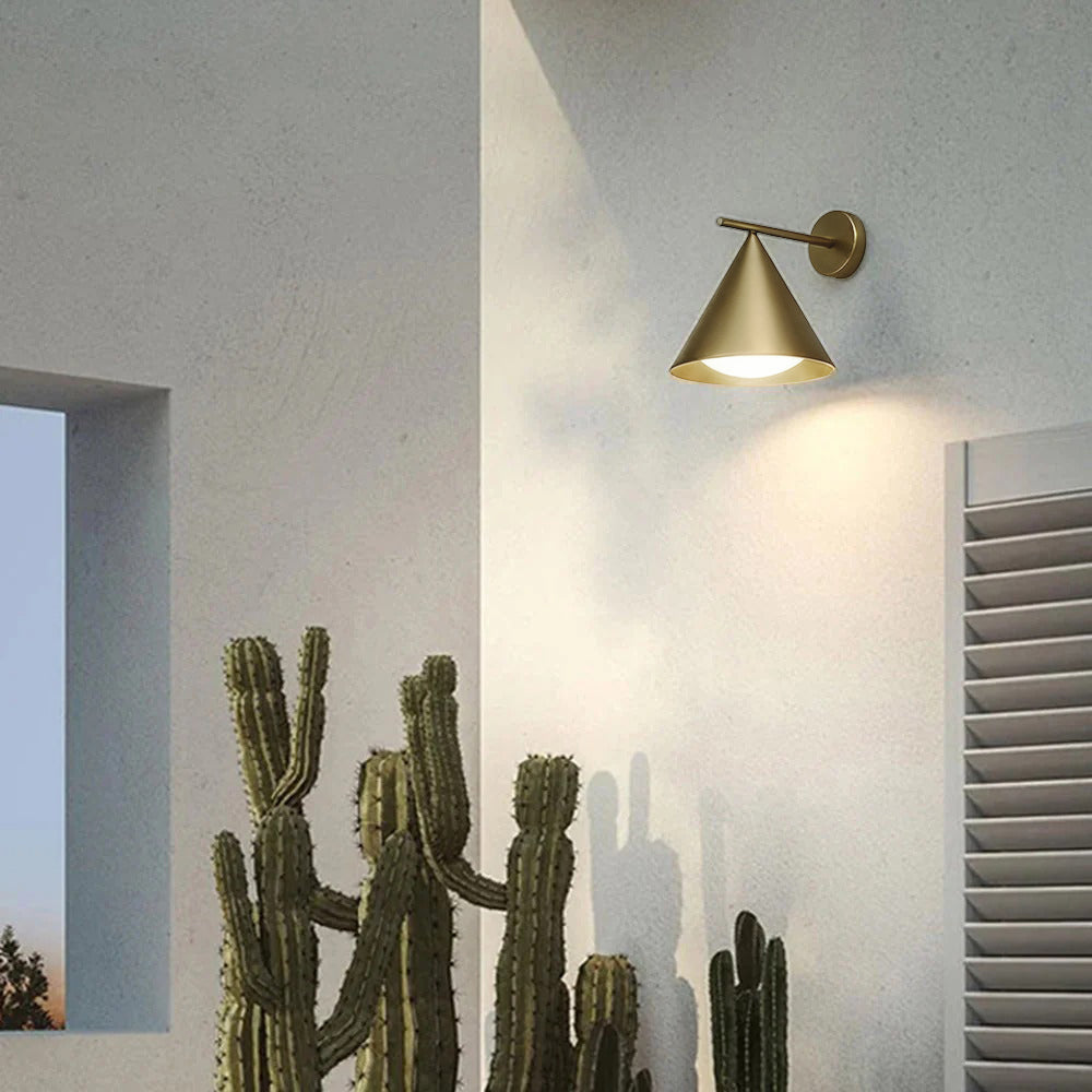 Ray Modern Minimalist Cone Metal Outdoor Waterproof Wall Lamp,Black/Gold