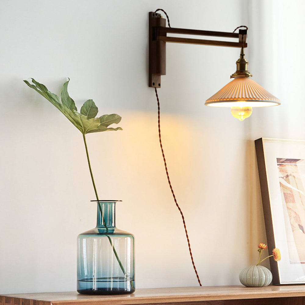 Muto Vintage Dome Ceramic/Wood Wall Lamp, Walnut/Wood/Clear - Neutralighting
