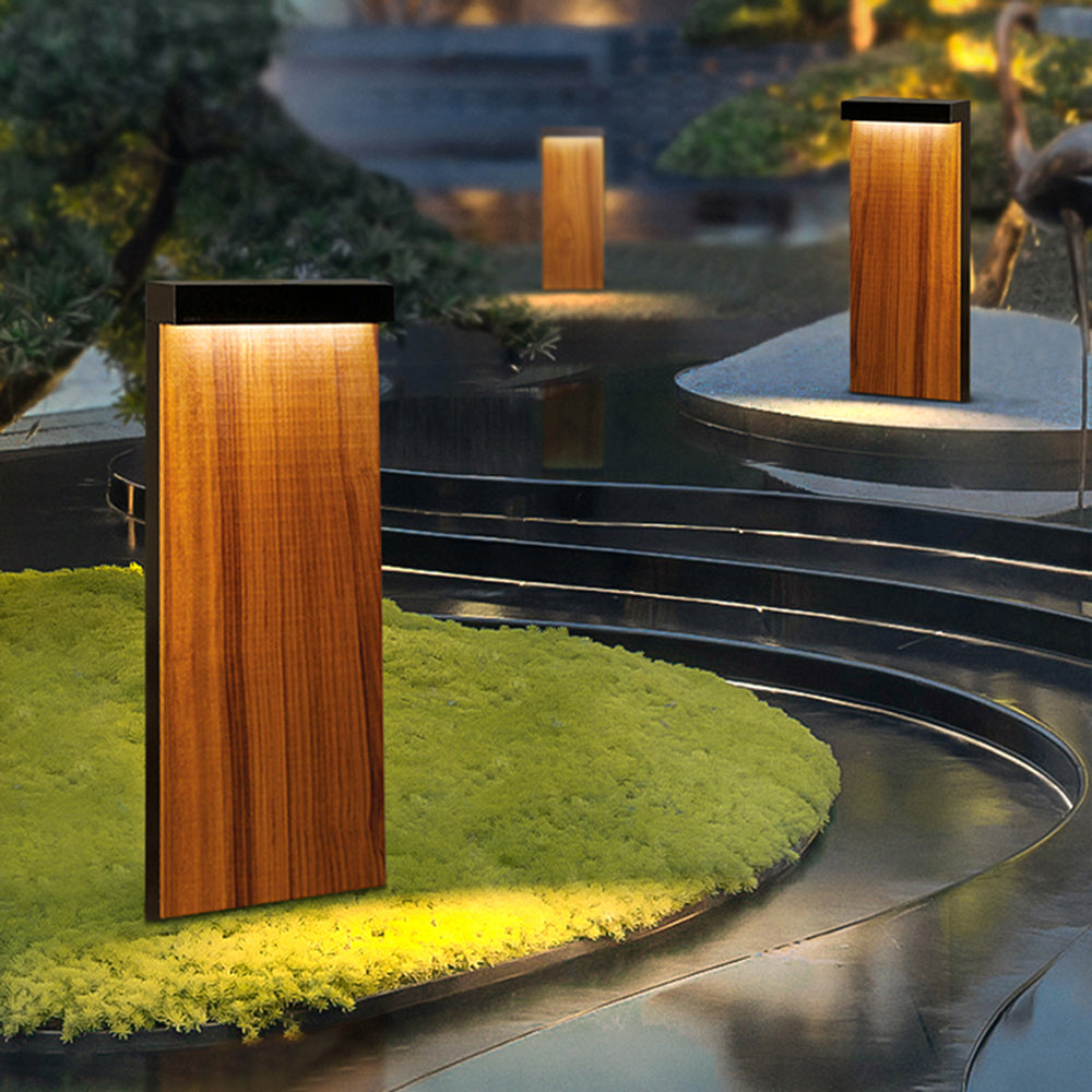 Ray Modern Metal Rectangular Outdoor Path Light, Wood - Neutralighting