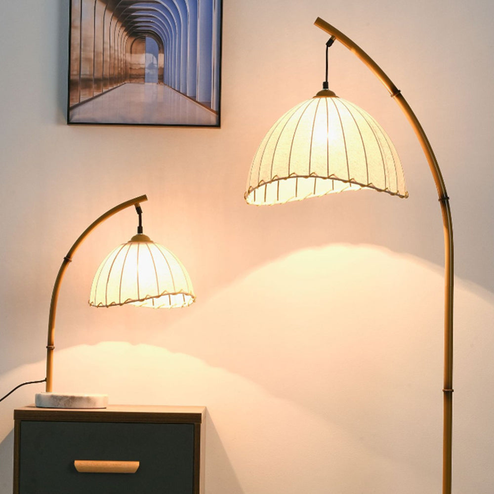 Muto Vintage Bamboo Shape Metal/Fabric Floor Lamp, White - Neutralighting