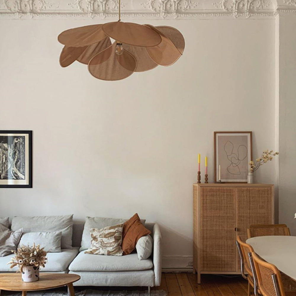 Ritta Pendant Light Vintage Rustic Wabi Sabi, Fabric, White/Brown - Neutralighting
