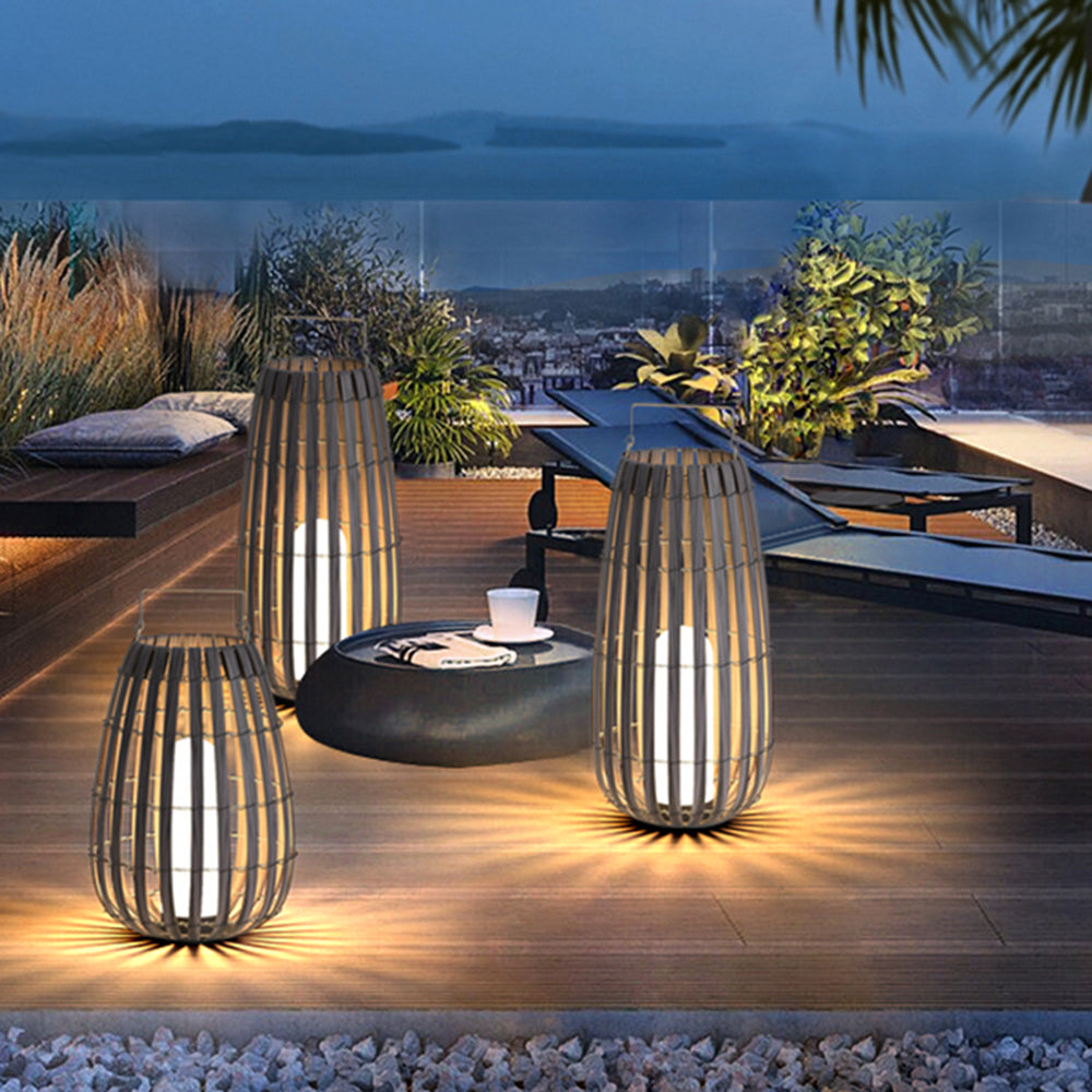 Ray Retro Lantern Solar/Rechargeable Outdoor Floor Lamp, Brown - Neutralighting