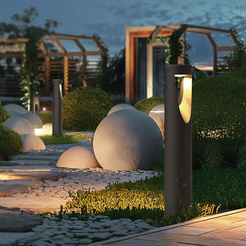 Ray Contemporary Metal Cylindrical Hollow Outdoor Path Light, Black - Neutralighting