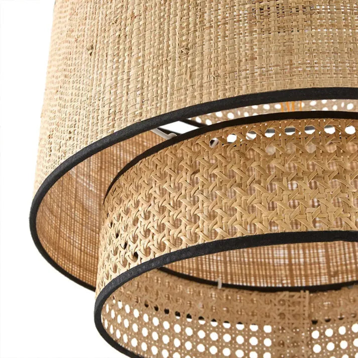 Ritta Wabi Sabi Tri-Layer Cylindrical Rattan/Metal Pendant Light, Wooden - Neutralighting