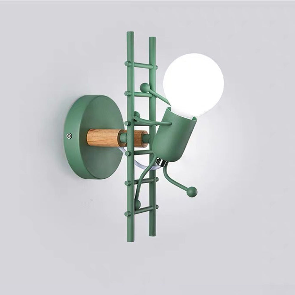 Arisha Industrial Man Metal/Wood Wall Light, Gray/White/Green - Neutralighting