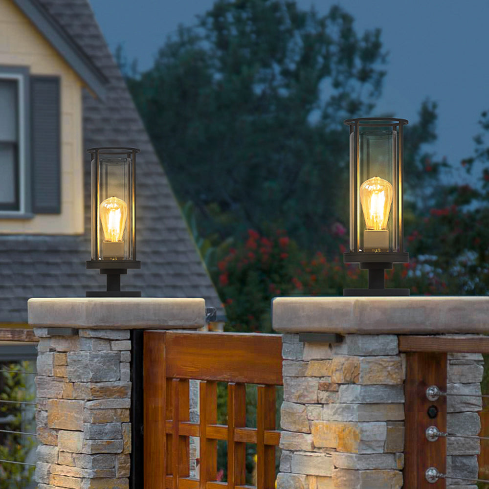 Ray Metal Cylindrical Lantern Shaped Solar Outdoor Path Light, Black - Neutralighting