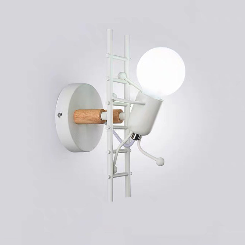 Arisha Industrial Man Metal/Wood Wall Light, Gray/White/Green - Neutralighting