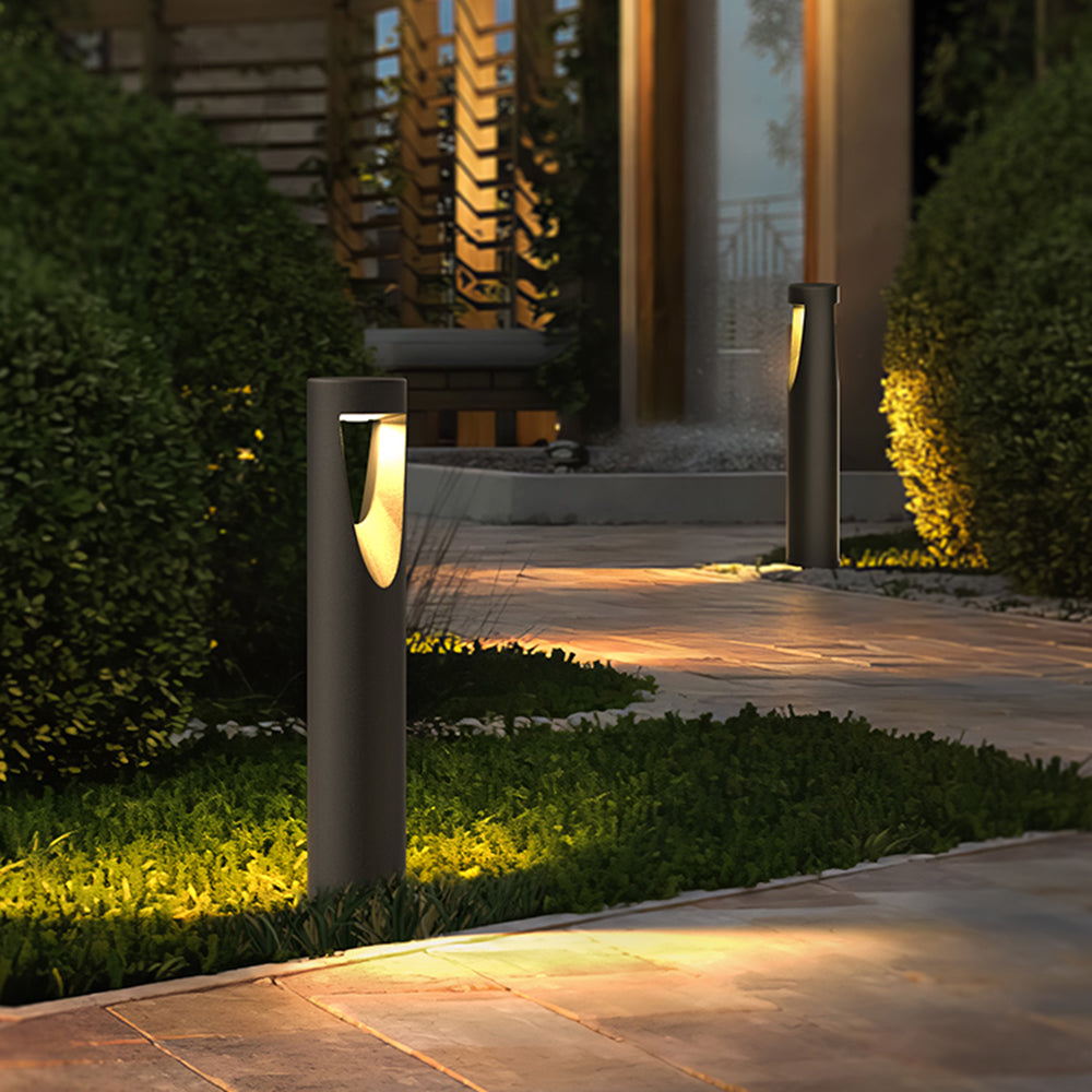 Ray Contemporary Metal Cylindrical Hollow Outdoor Path Light, Black - Neutralighting
