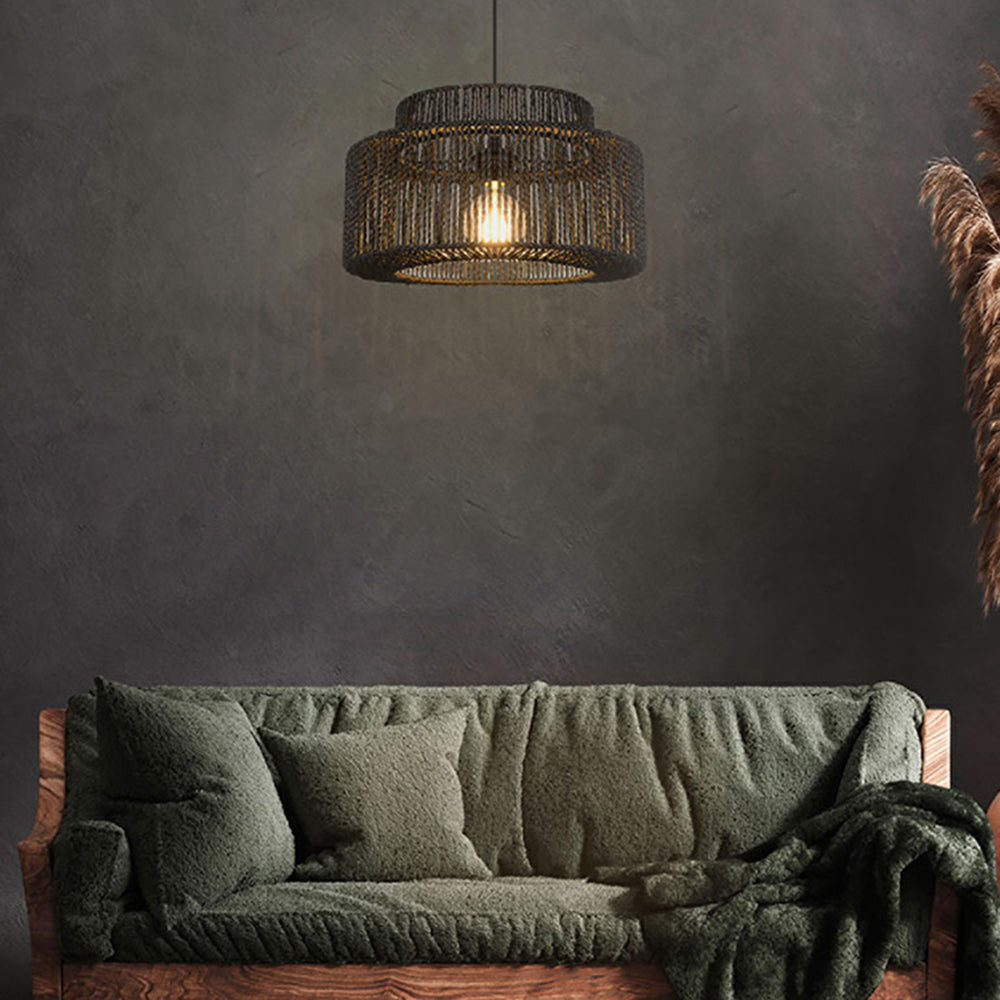 Muto Farmhouse Retro Rustic Drum Hanging Pendant Light, Black - Neutralighting