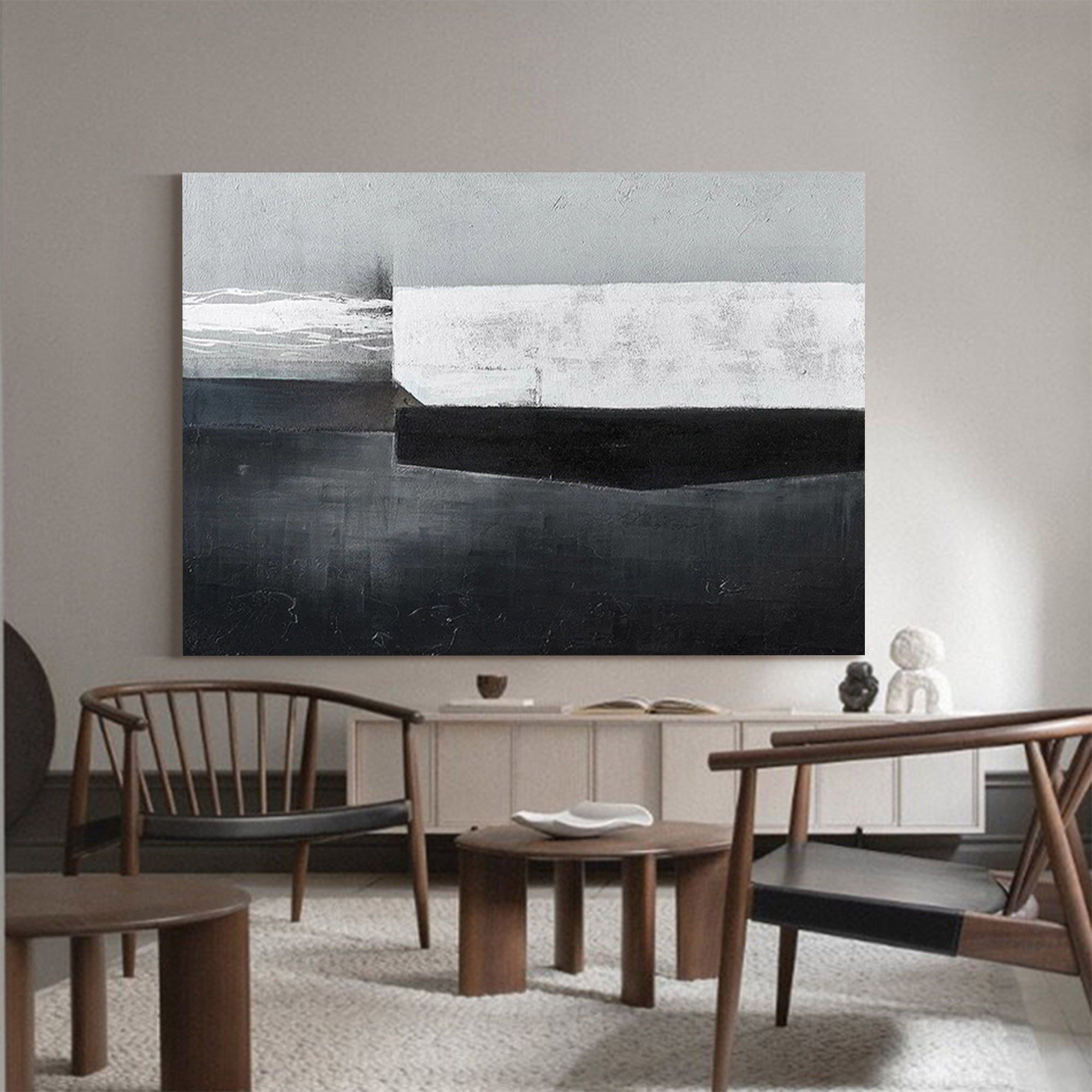 Monochrome Layered Textured Abstract Contemporary Wall Accent Piece