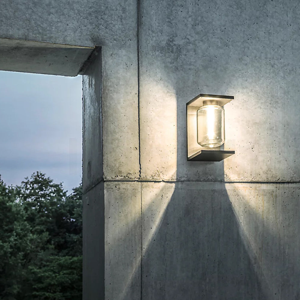 Ray Modern Rectangular Metal/Glass Lantern Solar Outdoor Waterproof Wall Lamp,Black/Grey - Neutralighting
