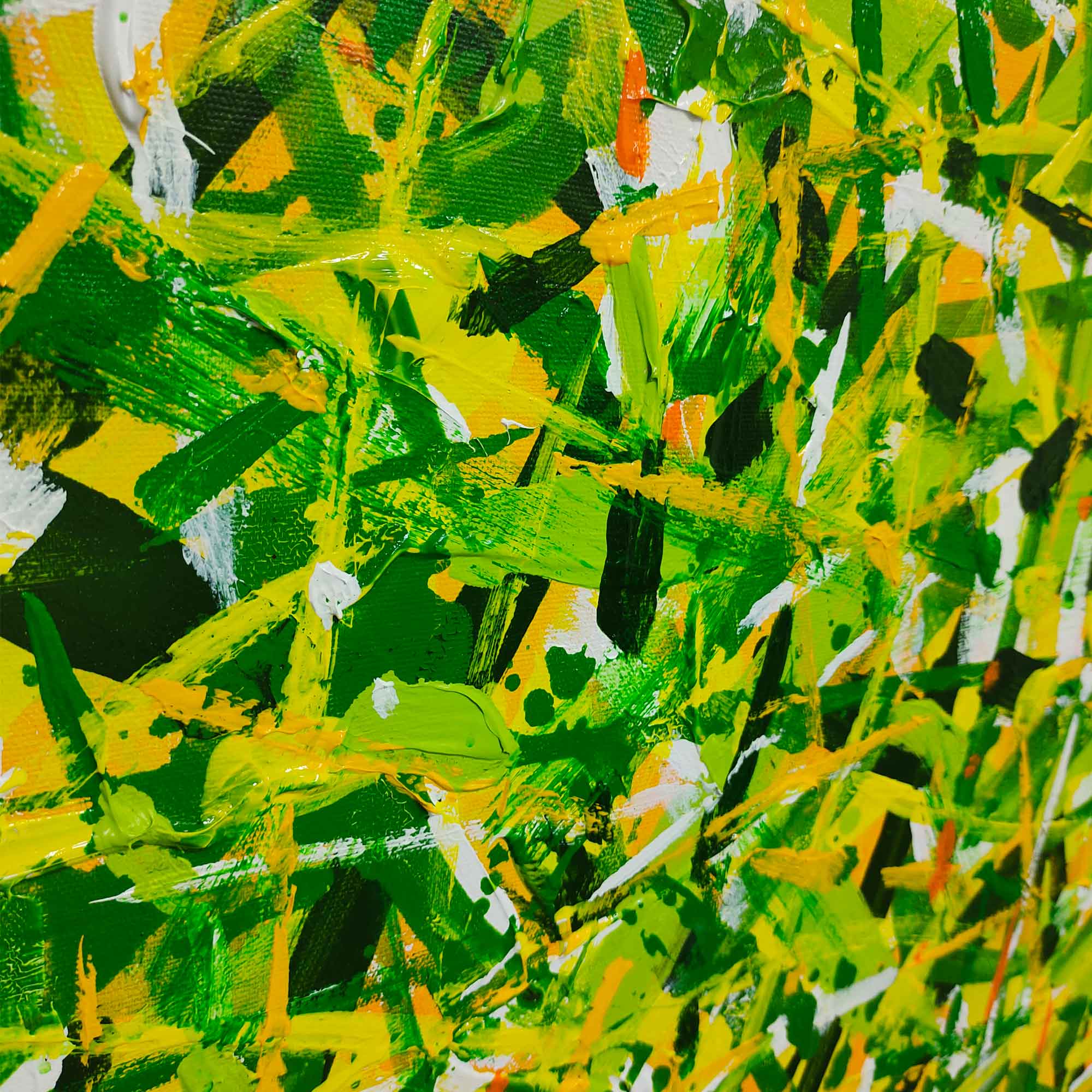 Green Yellow Textured Square Abstract Art