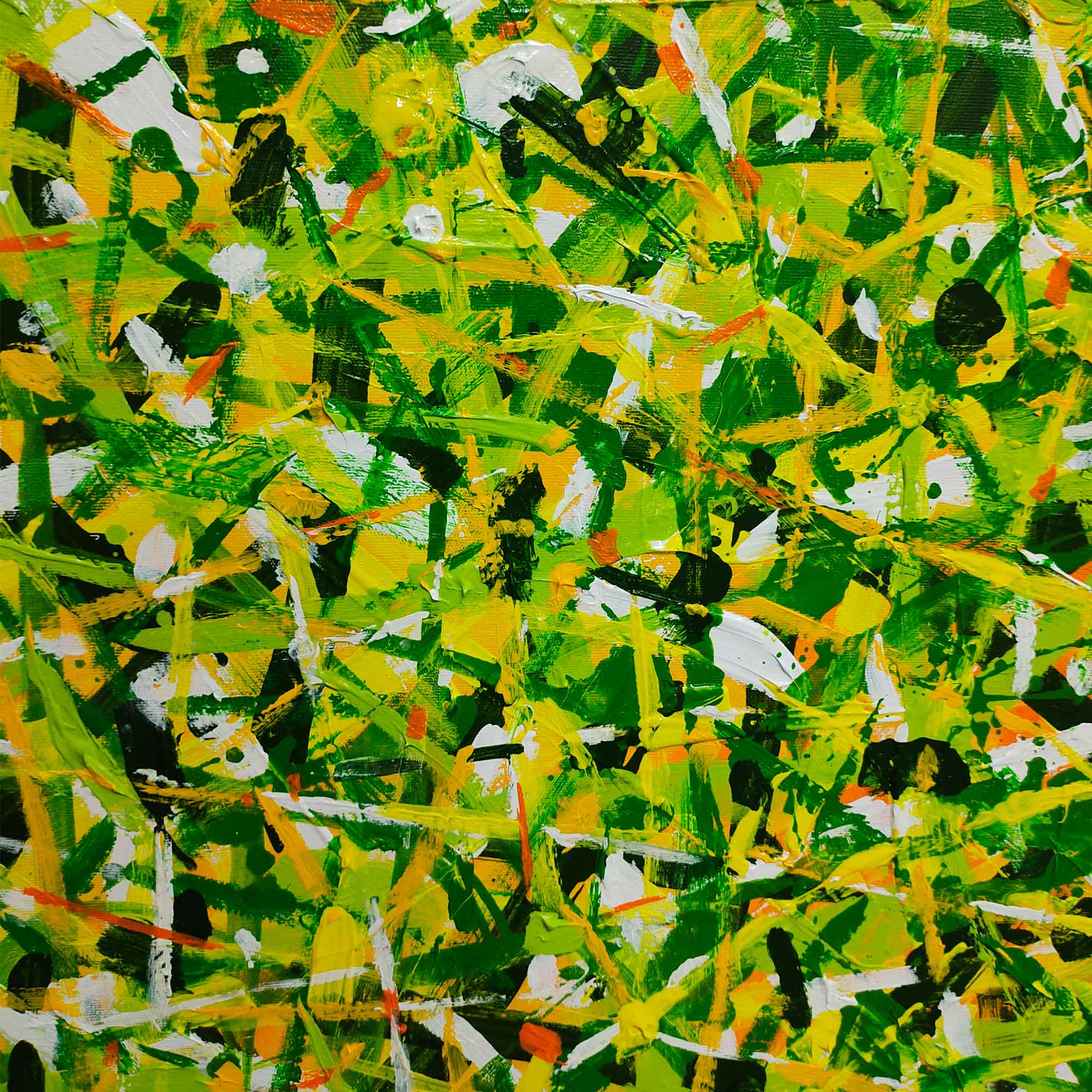 Green Yellow Textured Square Abstract Art