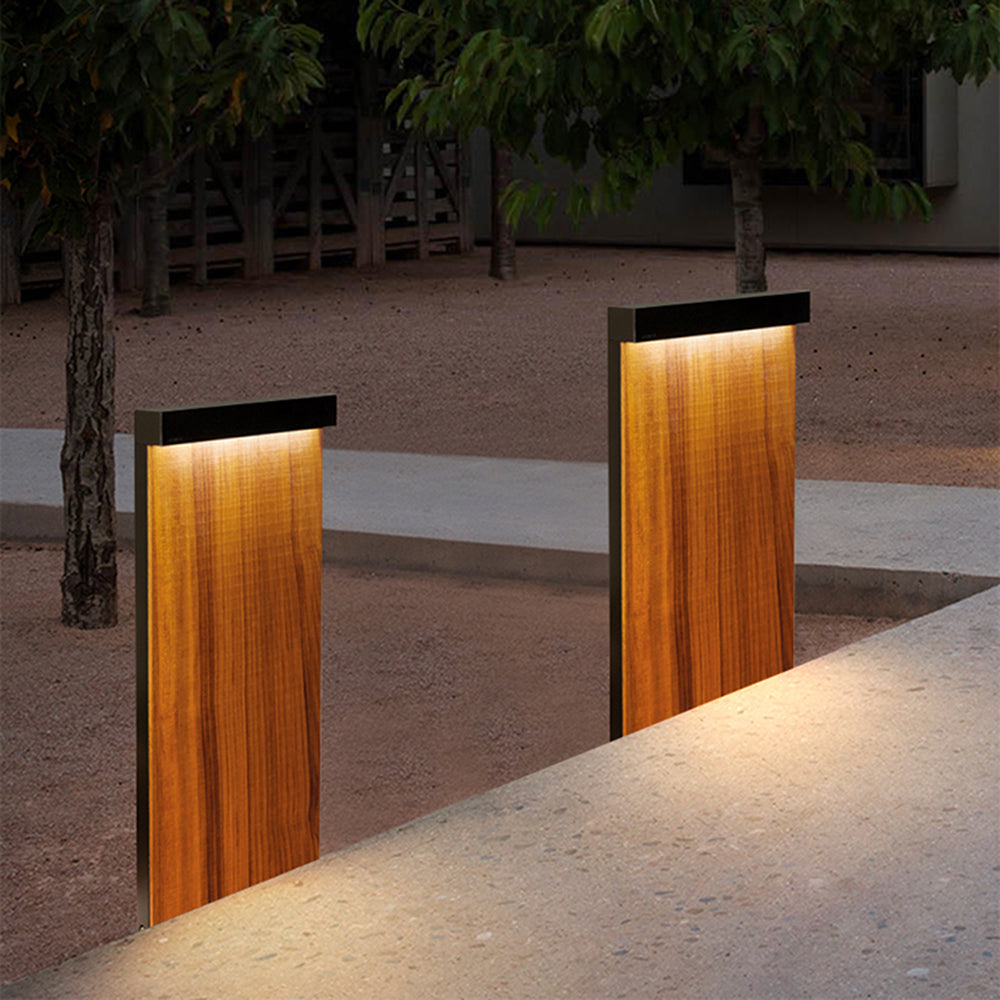 Ray Modern Metal Rectangular Outdoor Path Light, Wood - Neutralighting