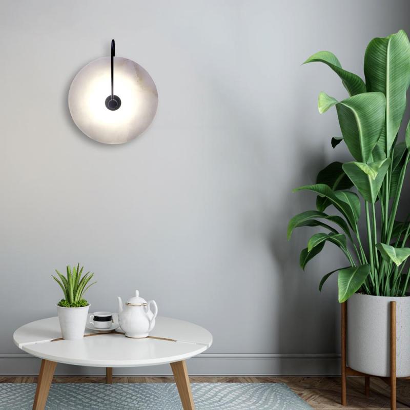 Arisha Round Bedside Wall Light, Artificial Marble, Gold & Black - Neutralighting