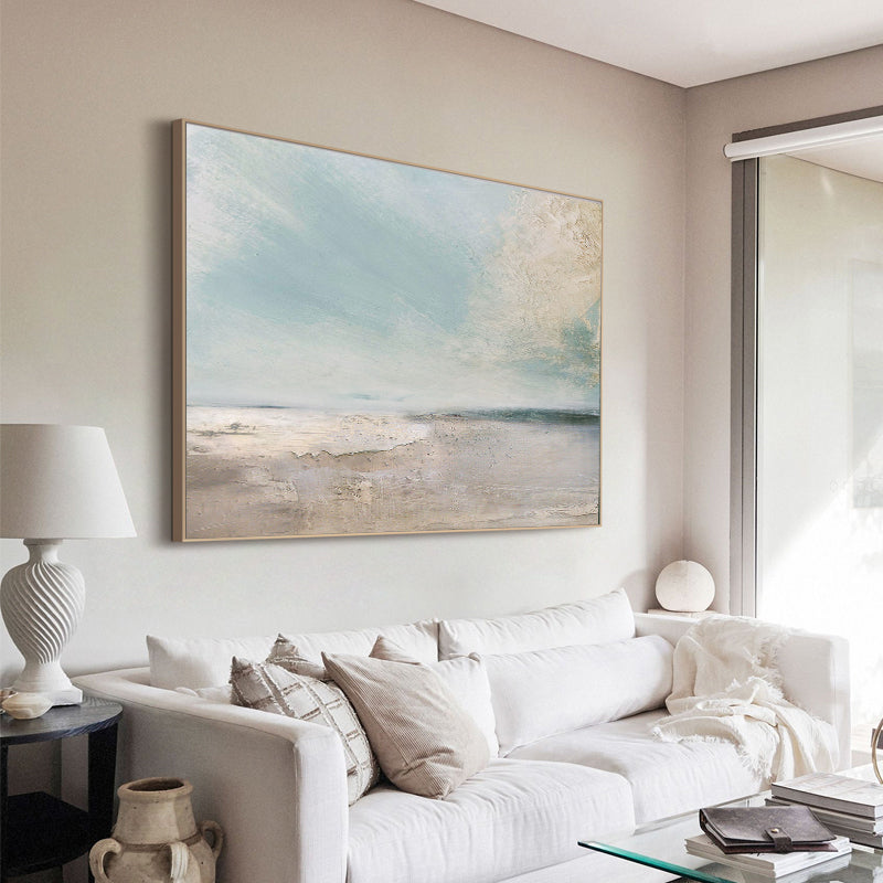 Soft Coastal Blue Beige Seascape Textured Wall Art