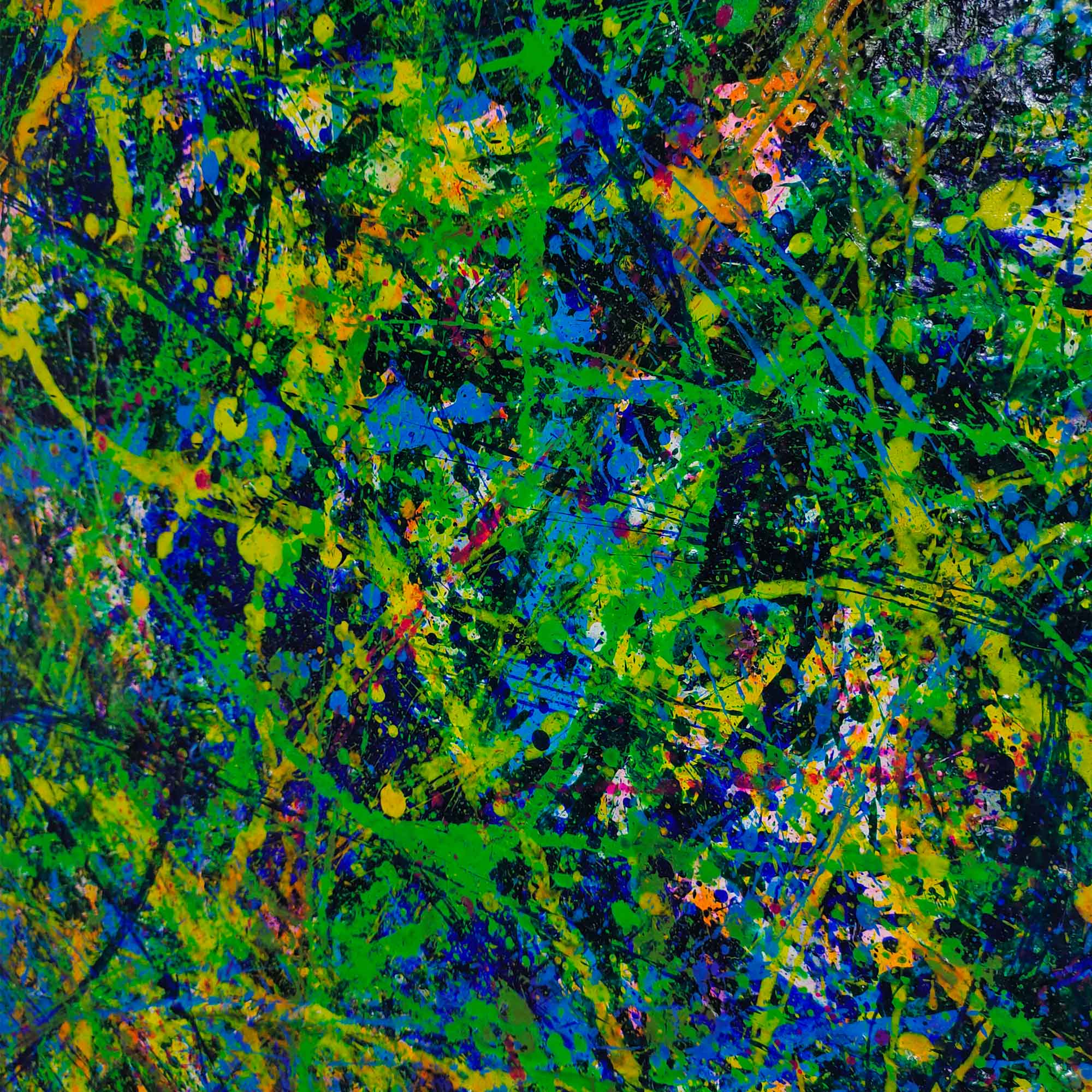 Abstract Green Blue Textured Square Canvas Art