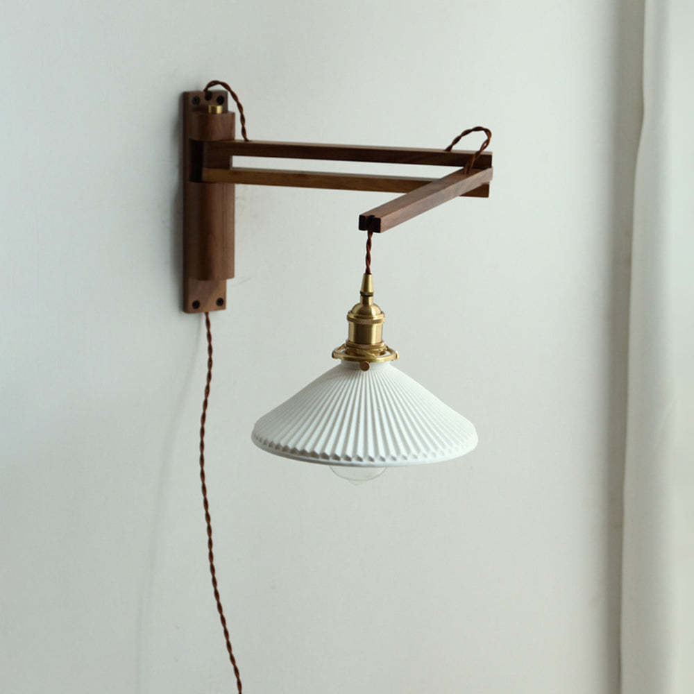 Muto Vintage Dome Ceramic/Wood Wall Lamp, Walnut/Wood/Clear - Neutralighting