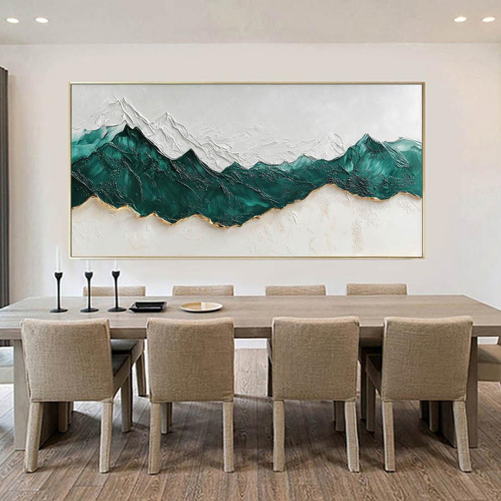 Teal Alpine Peaks Textured Painting